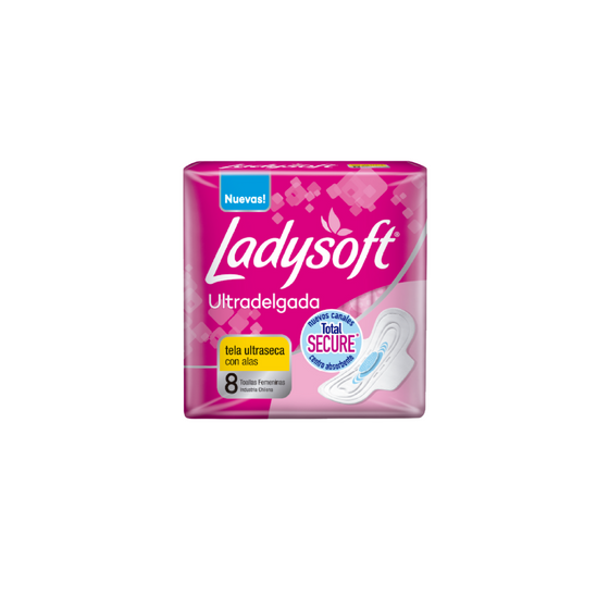 TOALLAS HIGIENICAS LADYSOFT ULTRADELGADA TELA ULTRASECA 8 UNIDADES